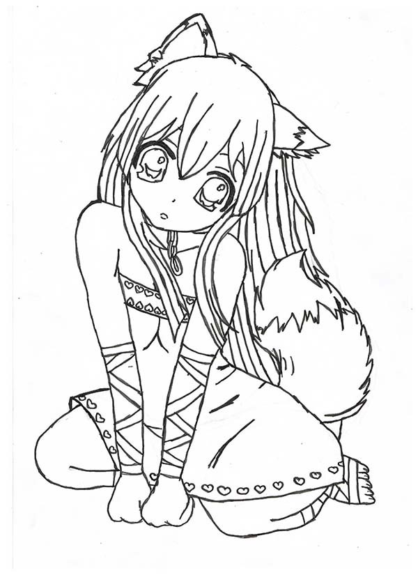 Anime Girls Coloring Pages
 Chibi Fox Girl Anime Coloring Page