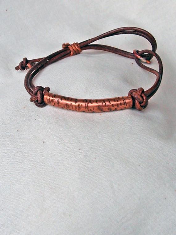 Anklet Leather
 Copper Tube Bead Leather Bracelet Armlet Anklet