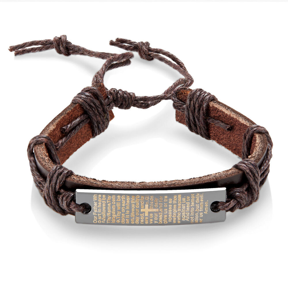 Anklet Leather
 Men s Leather Lord s Prayer Adjustable Bracelet 8 5