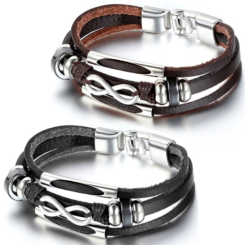 Anklet Leather
 Uni Three Layers Leather Wrap Bracelet Mens Womens