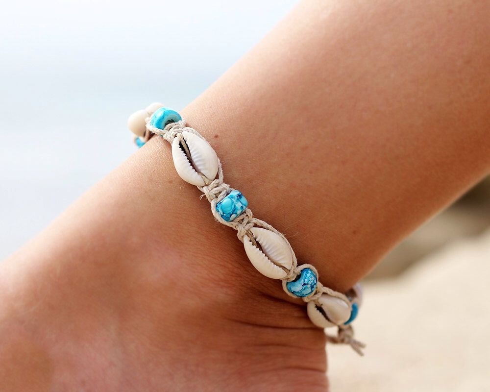 Anklet Macrame
 Cowrie Shell Anklet Glass Beads Macrame Anklet Beach
