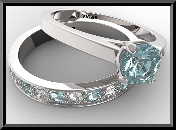 Aquamarine Wedding Bands
 Diamond And Aquamarine Wedding Ring Set Half Eternity Set