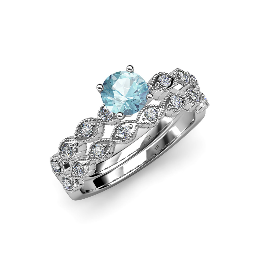 Aquamarine Wedding Bands
 Aquamarine & Diamond Marquise Shape Engagement Ring