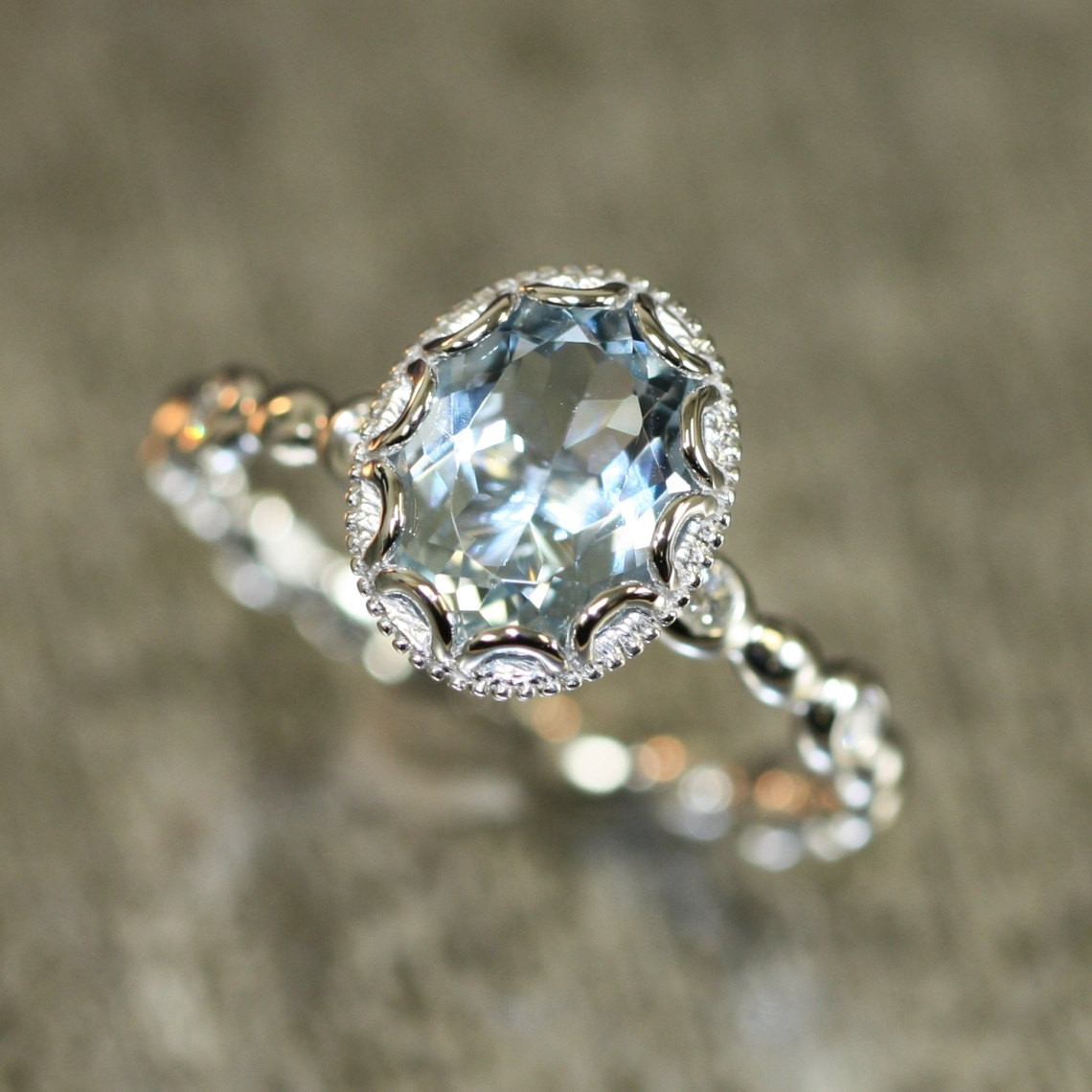 Aquamarine Wedding Bands
 Floral Aquamarine Engagement Ring in 14k White by LaMoreDesign
