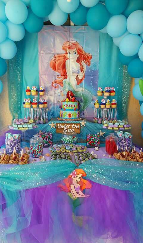 Ariel The Little Mermaid Birthday Party Ideas
 Little mermaid party Under the sea candy table Caramel