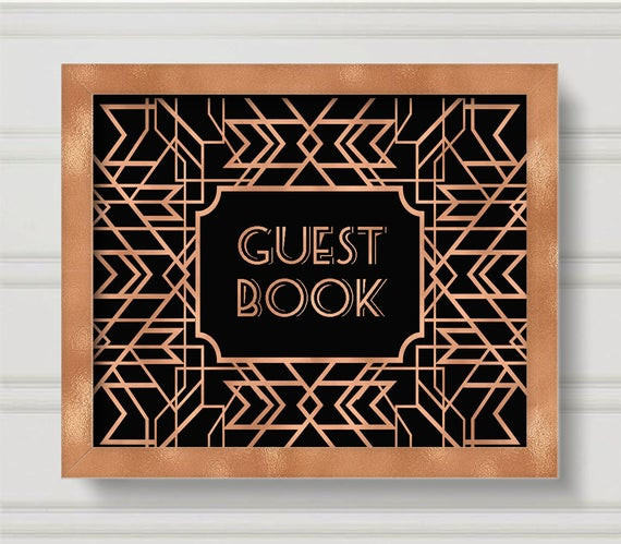 Art Deco Wedding Guest Book
 Rose Gold Art Deco Guest Book Sign Wedding Sign by