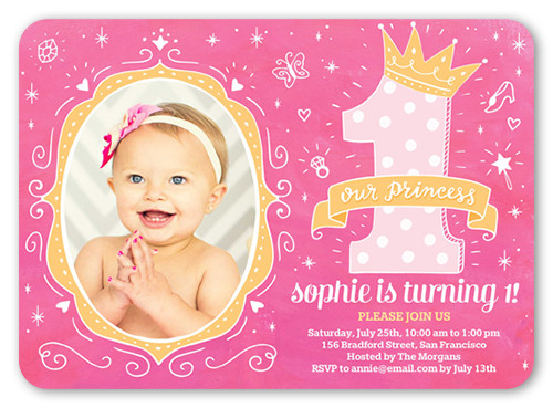 Baby Birthday Party Invitations
 Princess Doodles Baby Girl 1st Birthday Invitation