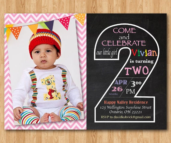 Baby Birthday Party Invitations
 Second Birthday Invitation Chalkboard 2nd Birthday Invite