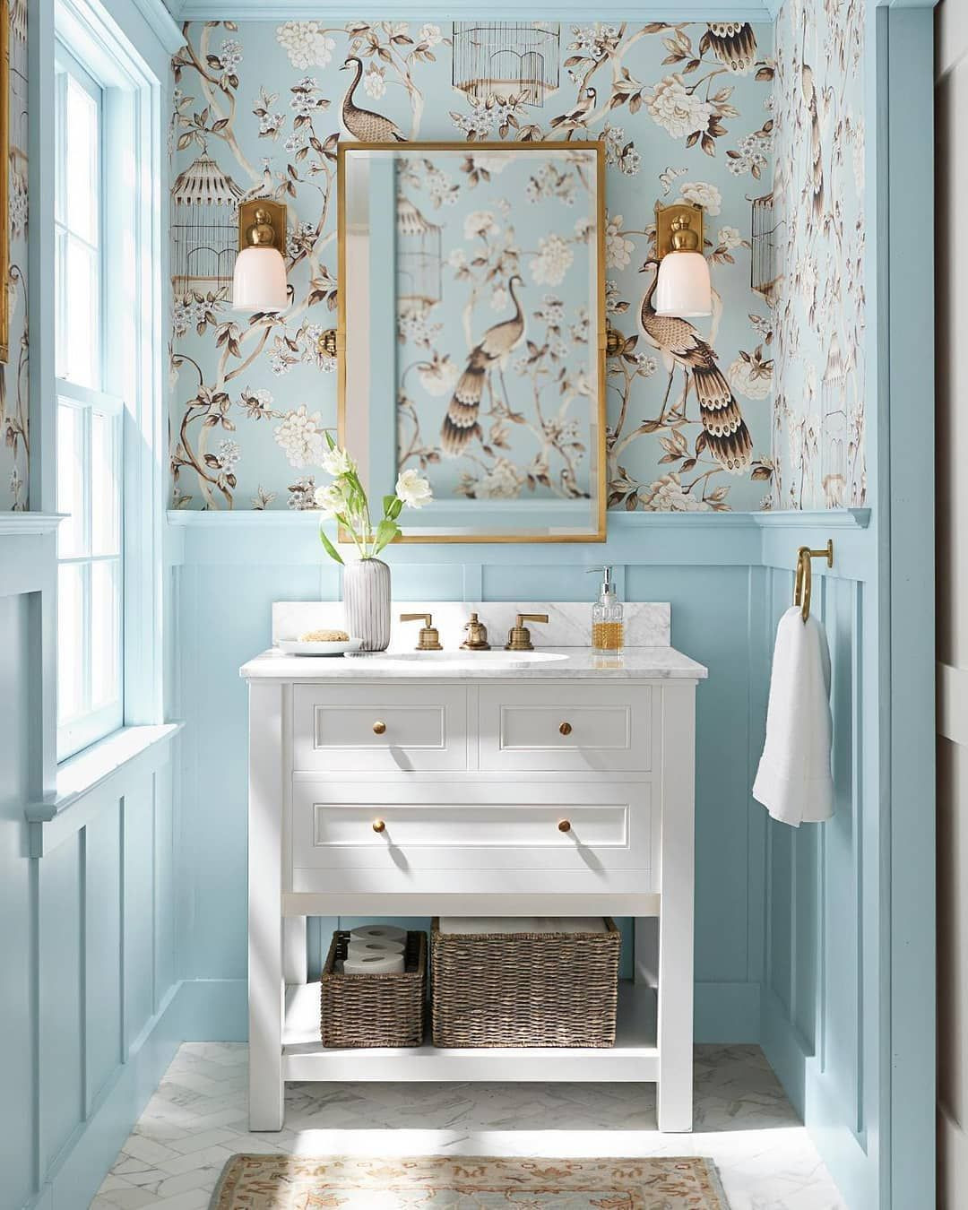 Baby Blue Bathroom Decor
 blue and white powder room traditional home decor white