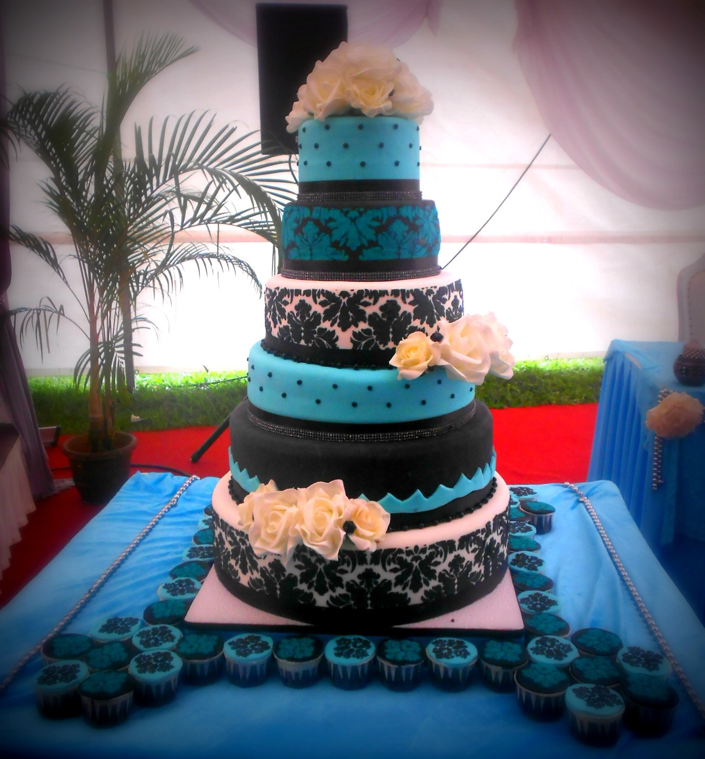 Baby Blue Wedding Cakes
 6 Tier Baby Blue White & Black Wedding Cakes