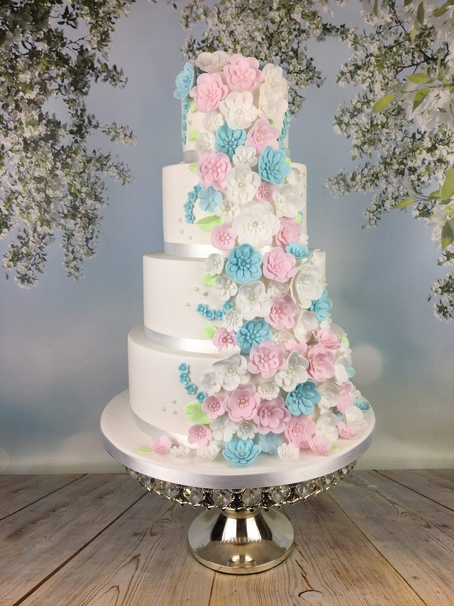 Baby Blue Wedding Cakes
 Pastel blue and pink blossoms wedding cake Mel s Amazing