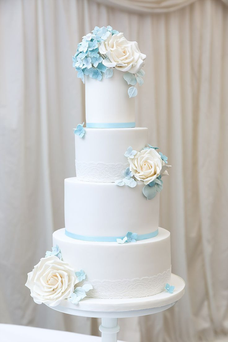Baby Blue Wedding Cakes
 White wedding cake with light blue accents