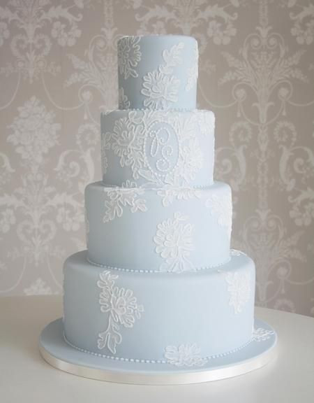 Baby Blue Wedding Cakes
 Pale blue tiered wedding cake with beautiful iced detail