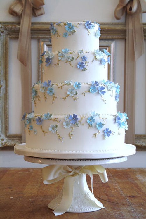 Baby Blue Wedding Cakes
 Baby Blue Little Flowers Tiered Wedding Cake