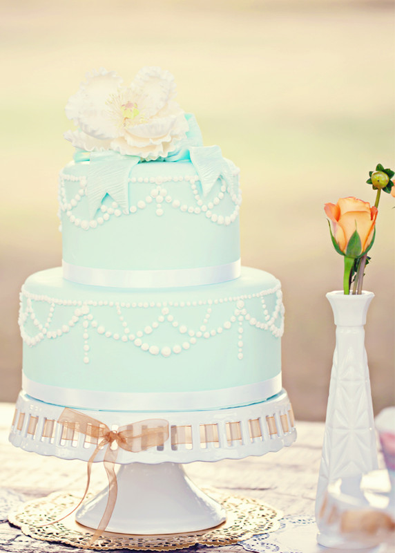 Baby Blue Wedding Cakes
 Pretty White Pearl Drops on Baby Blue Wedding Cake