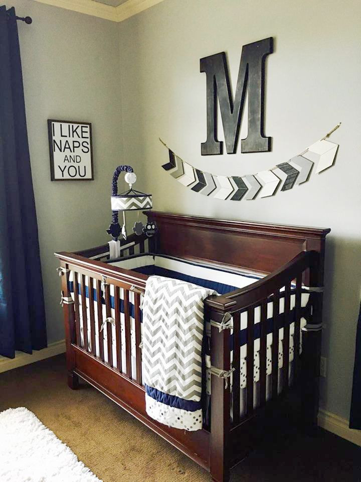 Baby Boy Crib Decoration Ideas
 Gray and Navy Crib Bedding