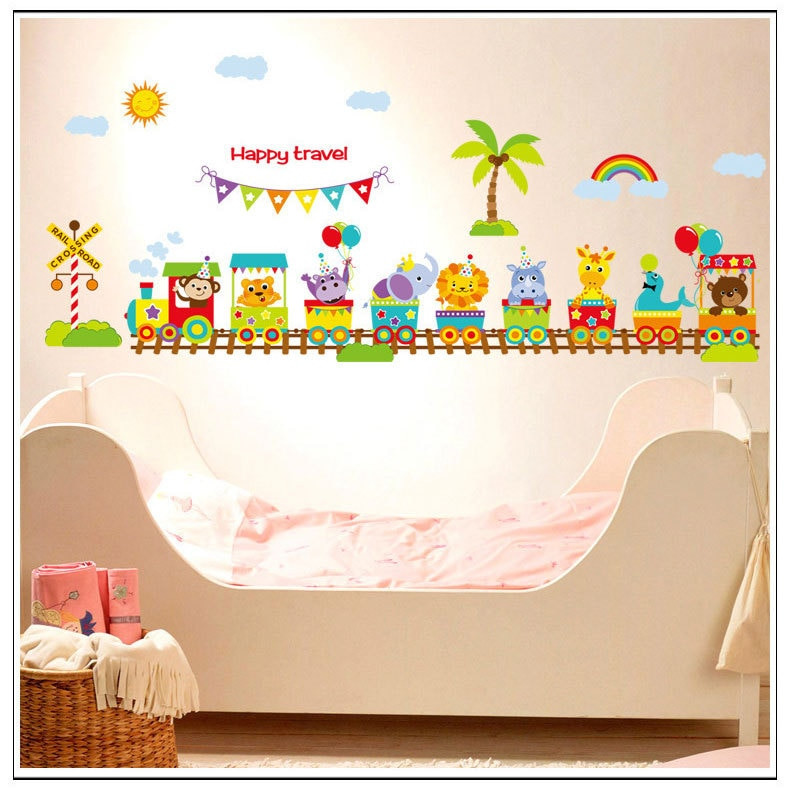 Baby Boy Wall Decor Stickers
 Cartoon Animal train Baby room wall stickers for kids room