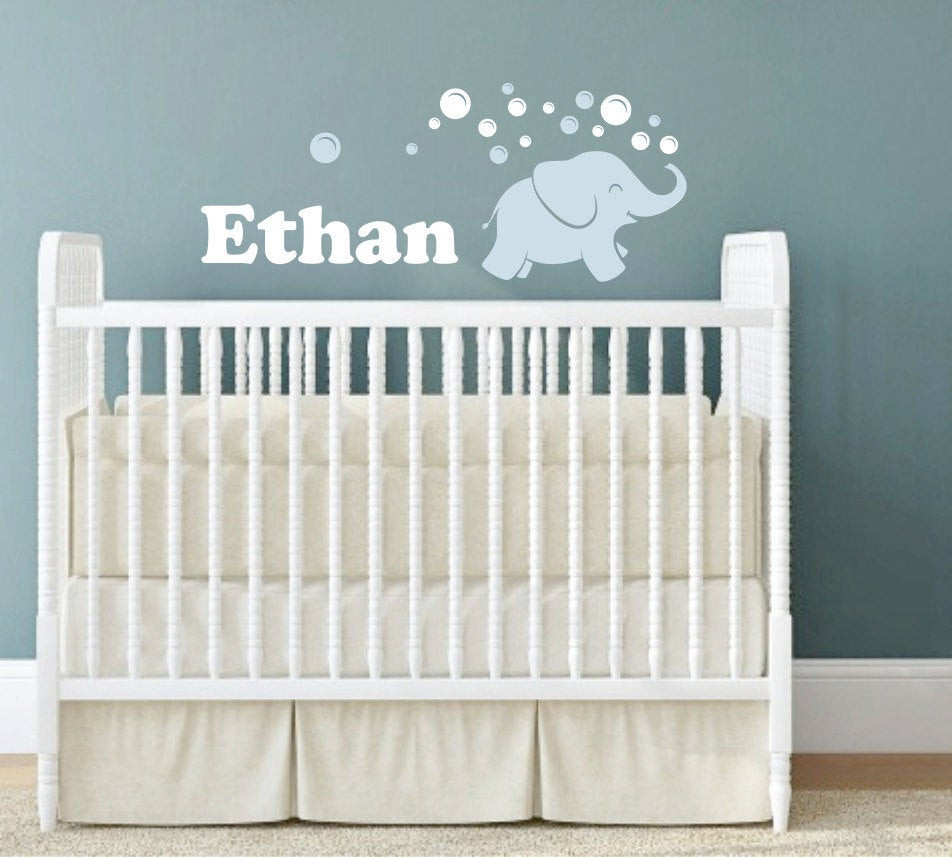 Baby Boy Wall Decor Stickers
 Elephant Wall Decal Elephant blowing bubbles Name Wall