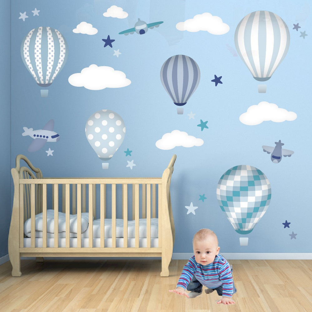 Baby Boy Wall Decor Stickers
 Baby boys wall stickers Hot Air Balloon Wall Decals feat