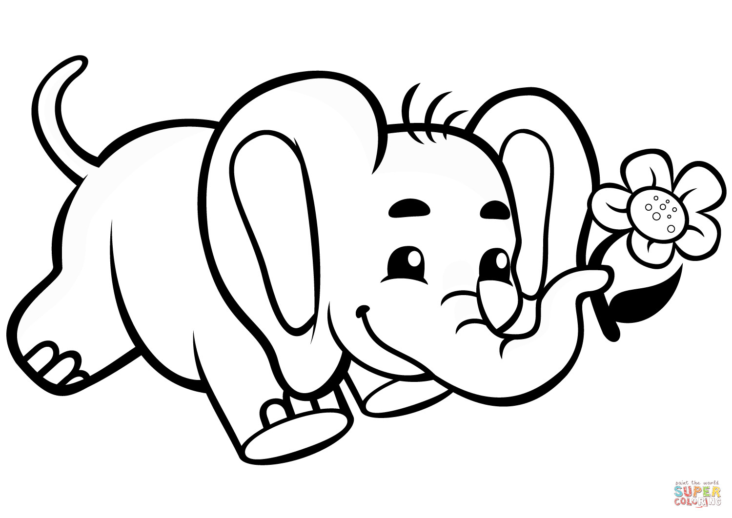 Baby Elephant Coloring Sheet
 Cute Baby Elephant with Flower coloring page