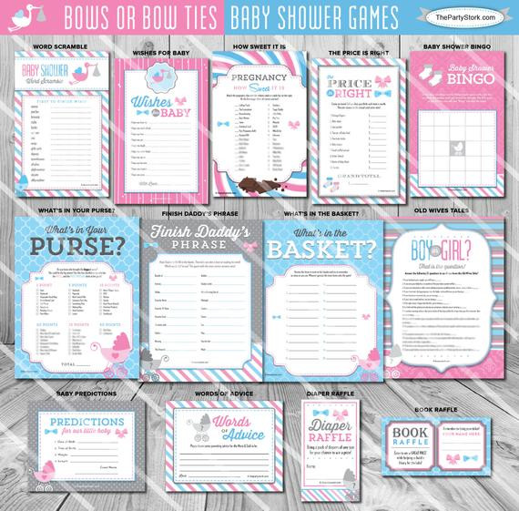Baby Gender Revealing Party Games
 Gender Reveal Party Games Bows or Bowties Baby Shower