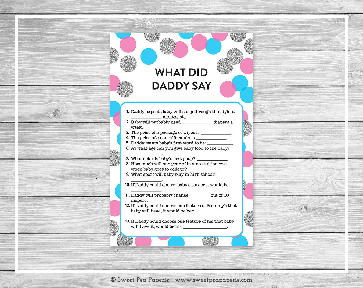 Baby Gender Revealing Party Games
 Pink and Blue Gender Reveal What Did Daddy Say Game