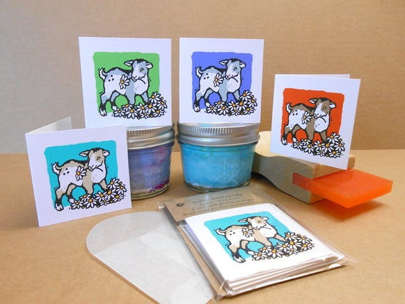 Baby Goat Gifts
 Baby Goat hand silkscreened mini notecards t cards Set