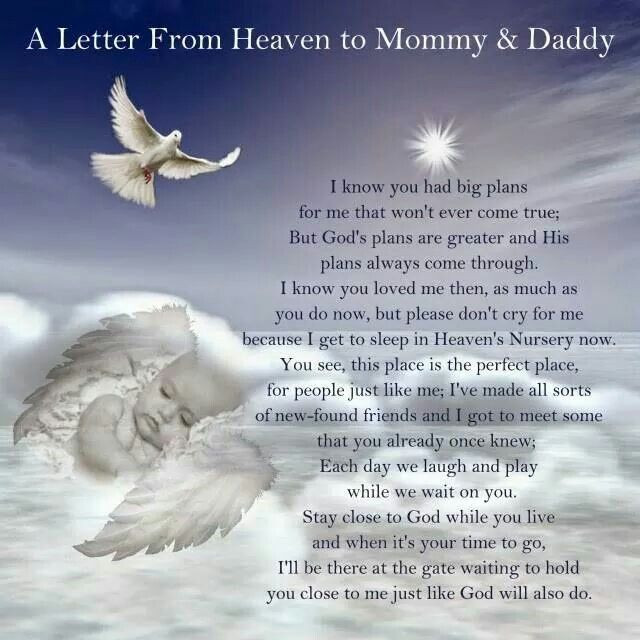 Baby In Heaven Quotes
 A Letter From Heaven to Mommy & Daddy memorial quote