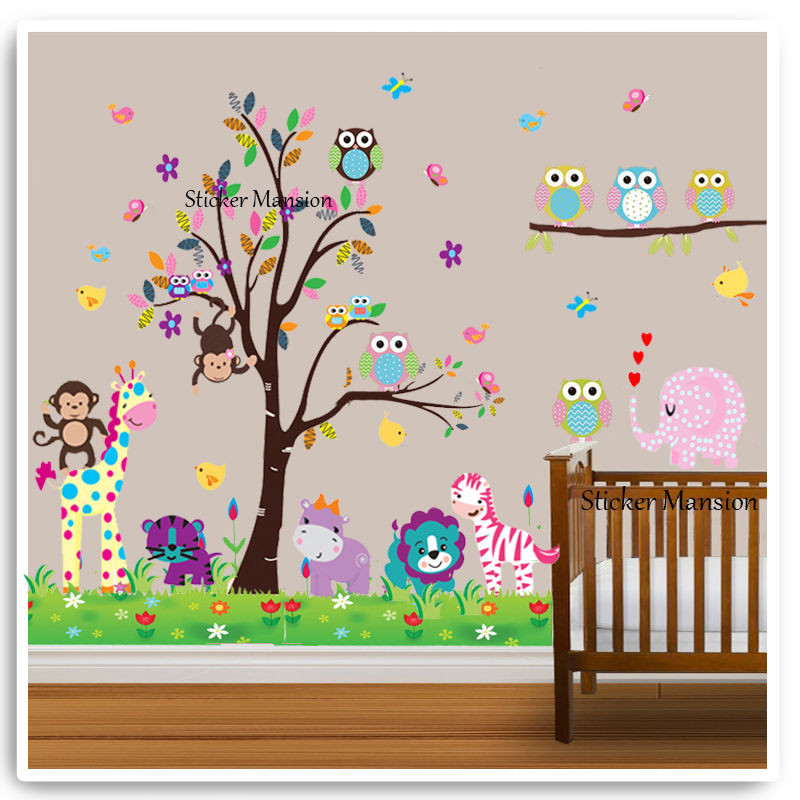 Baby Room Decoration Stickers
 Owl Animal Wall Stickers Monkey Zoo Jungle Tree Nursery