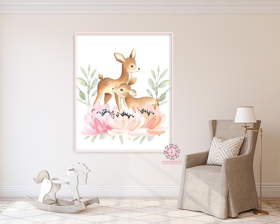 Baby Room Deer Decor
 2 Boho Deer Wall Art Print Blush Fawn Woodland Nursery