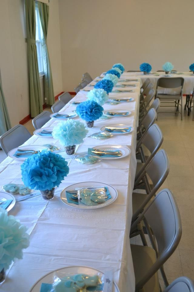 Baby Shower Decorating Ideas For A Boy
 My baby shower Love the blue table decor for a large