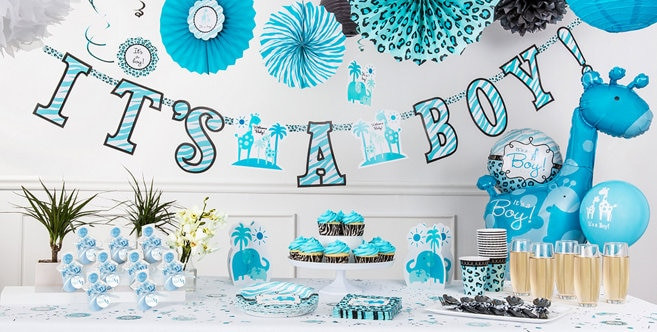Baby Shower Games Party City
 Blue Safari Baby Shower Decorations Party City