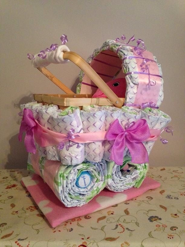 Baby Shower Gifts Made With Diapers
 Diaper Carriage And Diaper Cake Unique Baby Shower Gifts