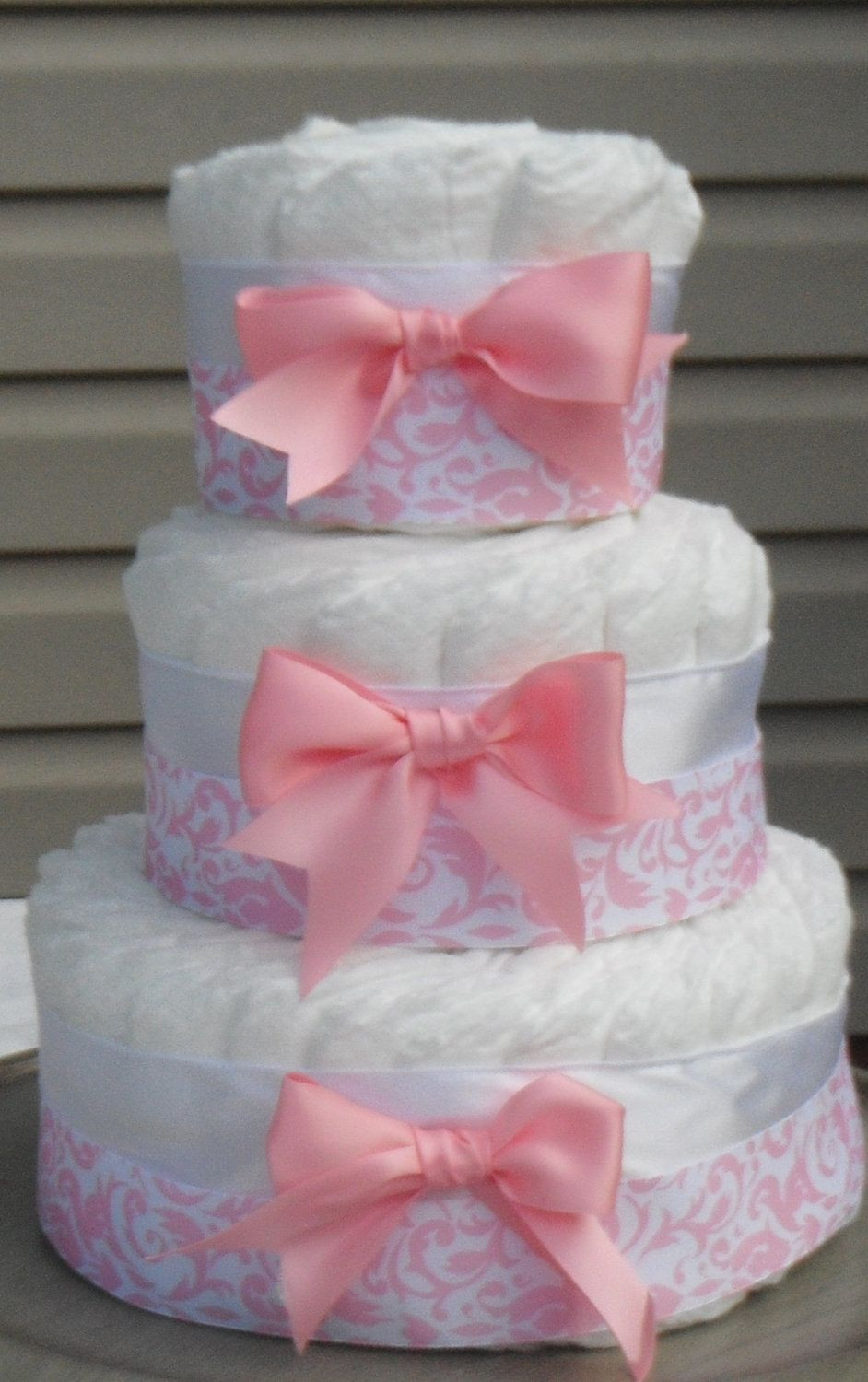 Baby Shower Gifts Made With Diapers
 Pink Damask Diaper Cake for Girls Baby Shower Gift Baby