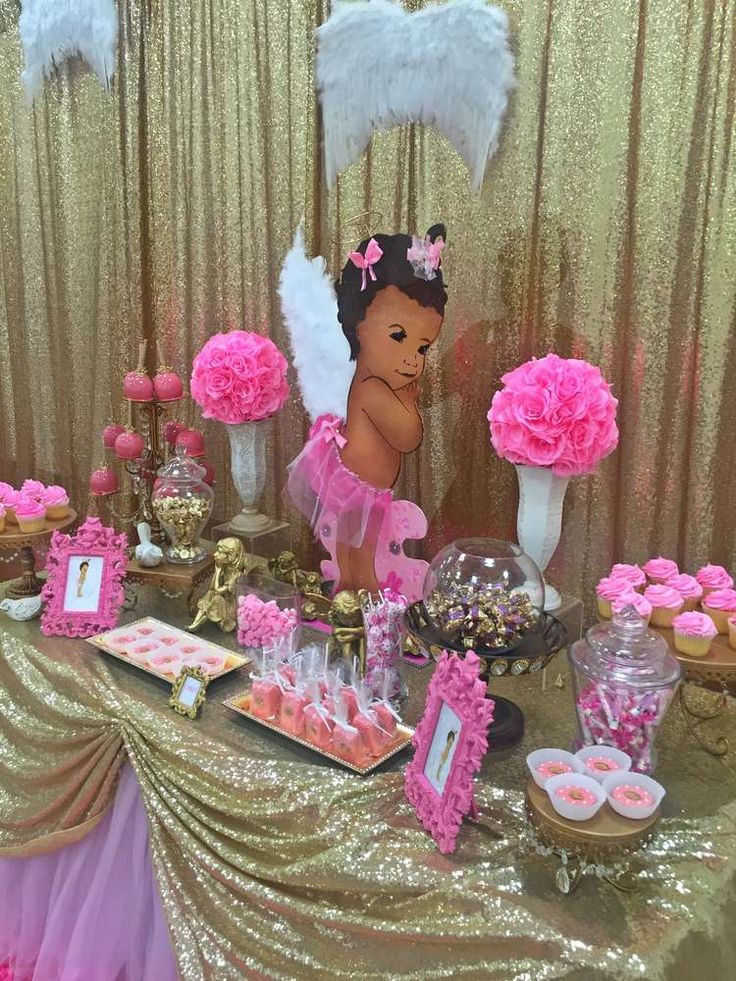 Baby Showers Decorations Ideas
 Pink and gold angel baby shower party See more party
