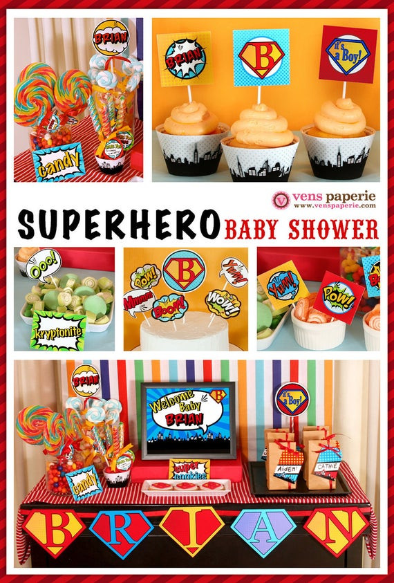 Baby Superhero Party Ideas
 Superhero Baby Shower Package Personalized FULL Collection