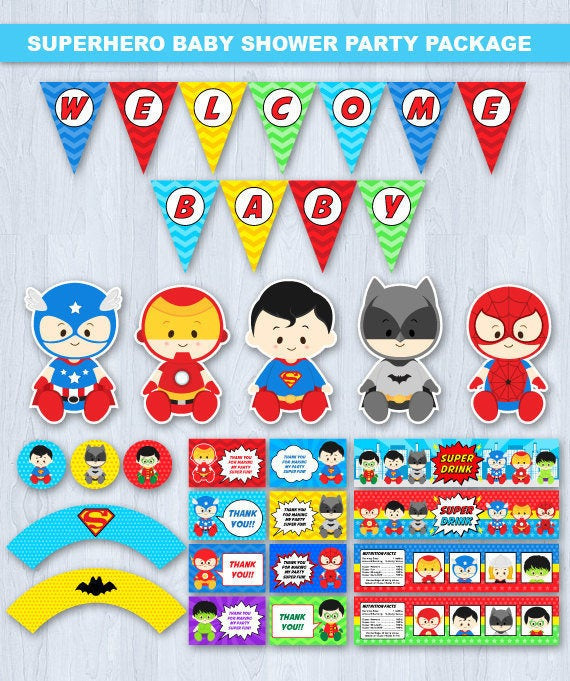Baby Superhero Party Ideas
 Superhero Baby Shower Party Package Superhero Baby Shower
