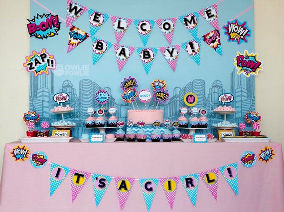 Baby Superhero Party Ideas
 Pink Superhero BABY Shower Party Printable Package