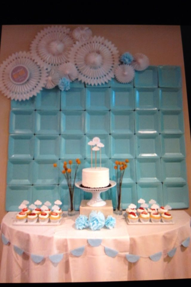 Baby Wall Decoration Ideas
 Wall decor backdrop at a shower for a baby boy using