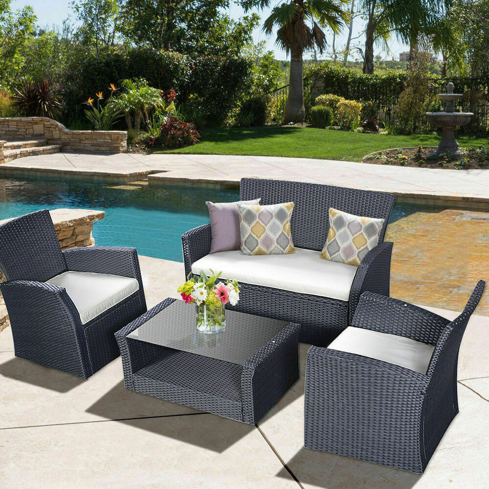 Backyard Furniture Sets
 4PCS Outdoor Patio Furniture Set Rattan Wicker Garden Lawn