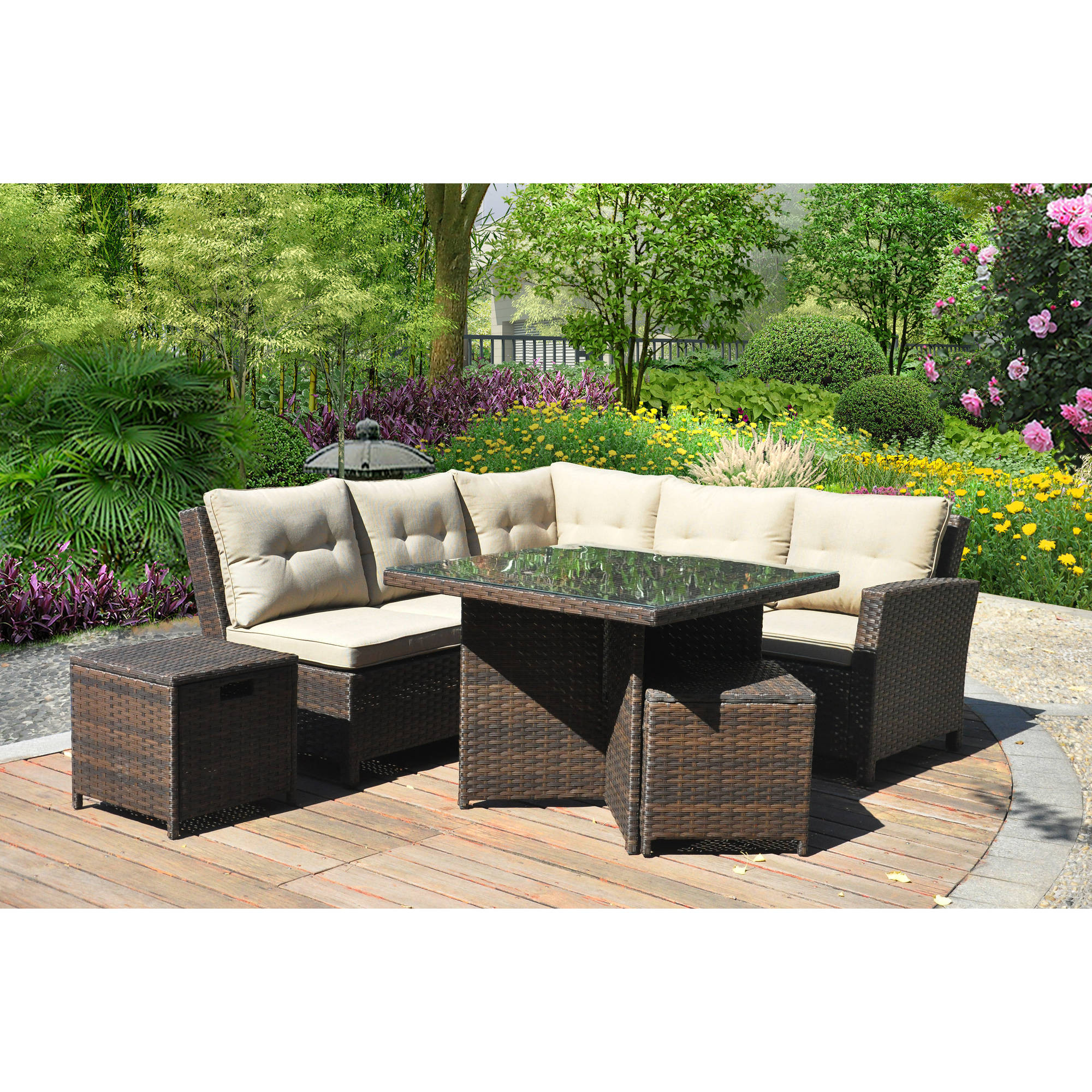 Backyard Furniture Sets
 Hampton 5 Piece Outdoor Wicker Patio Furniture Set 05b