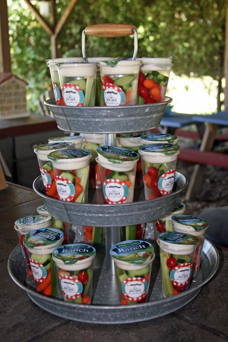 Backyard Graduation Party Food Ideas
 Cute way to fix and display veggies in a cup with ranch for an outdoor party in 2019