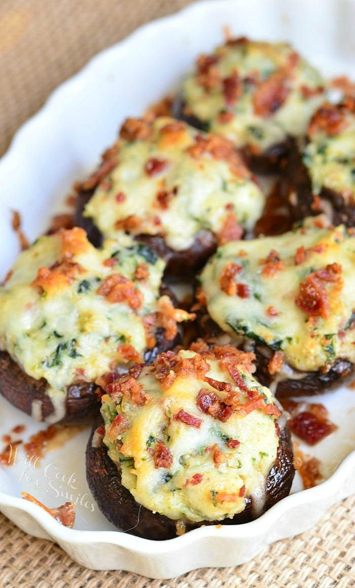 Baked Mushrooms With Cheese
 Bacon Spinach and Four Cheese Stuffed Mushrooms Will
