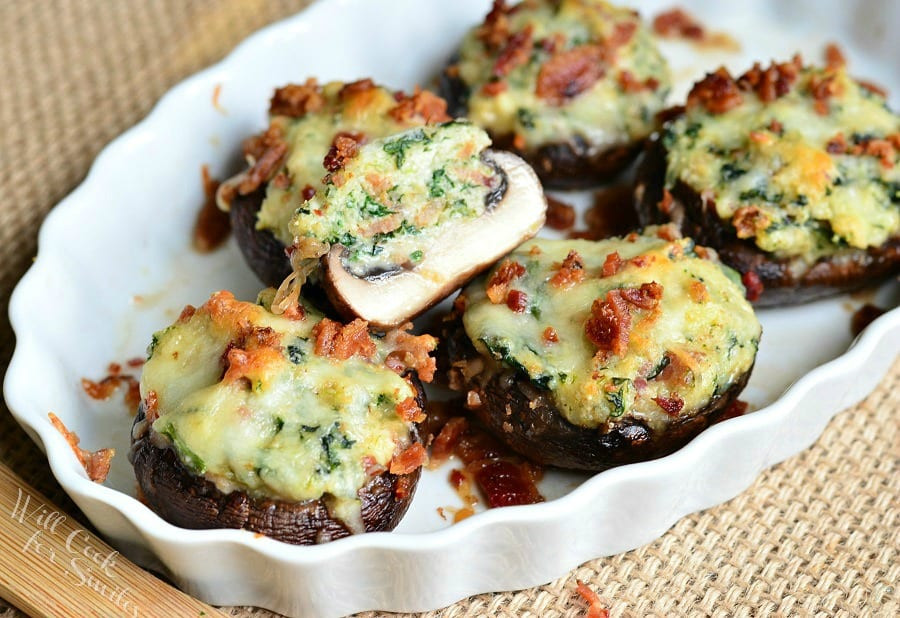 Baked Mushrooms With Cheese
 Bacon Spinach and Four Cheese Stuffed Mushrooms Will