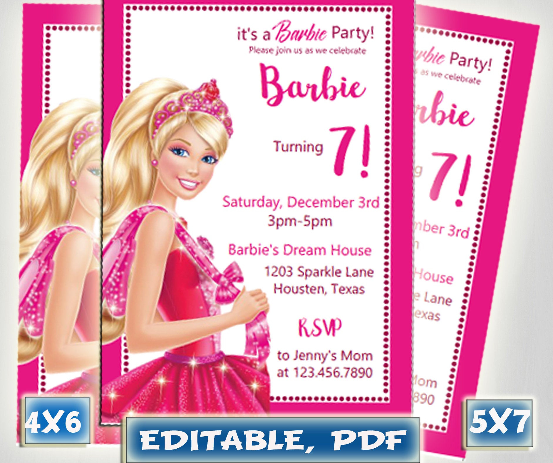 Barbie Birthday Invitations
 INSTANT DOWNLOAD Barbie Invitation Barbie Birthday Disney