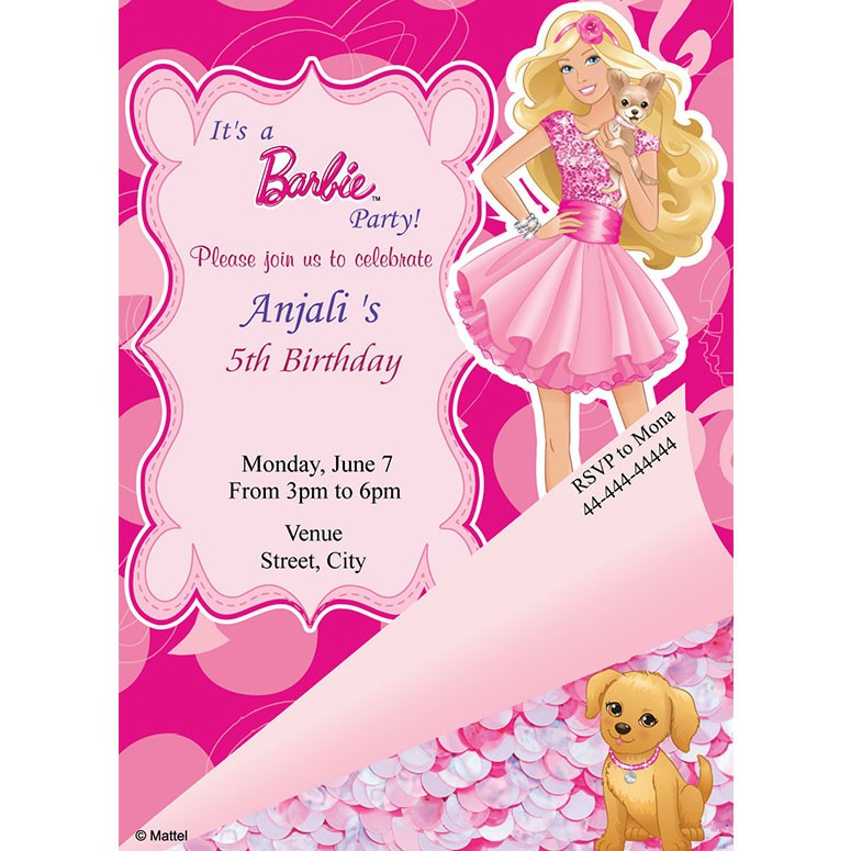 Barbie Birthday Invitations
 Girl Birthday Barbie Birthday Invite
