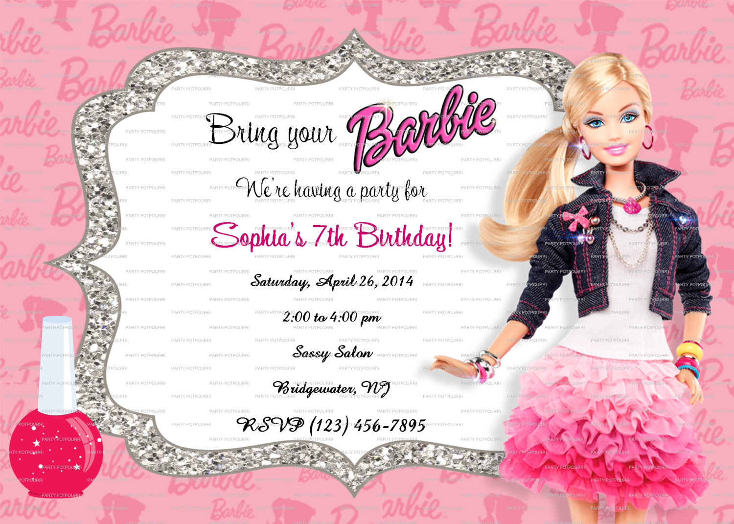 Barbie Birthday Invitations
 CUSTOM Barbie Fashionista Birthday Invitation 5x7 DIGITAL FILE