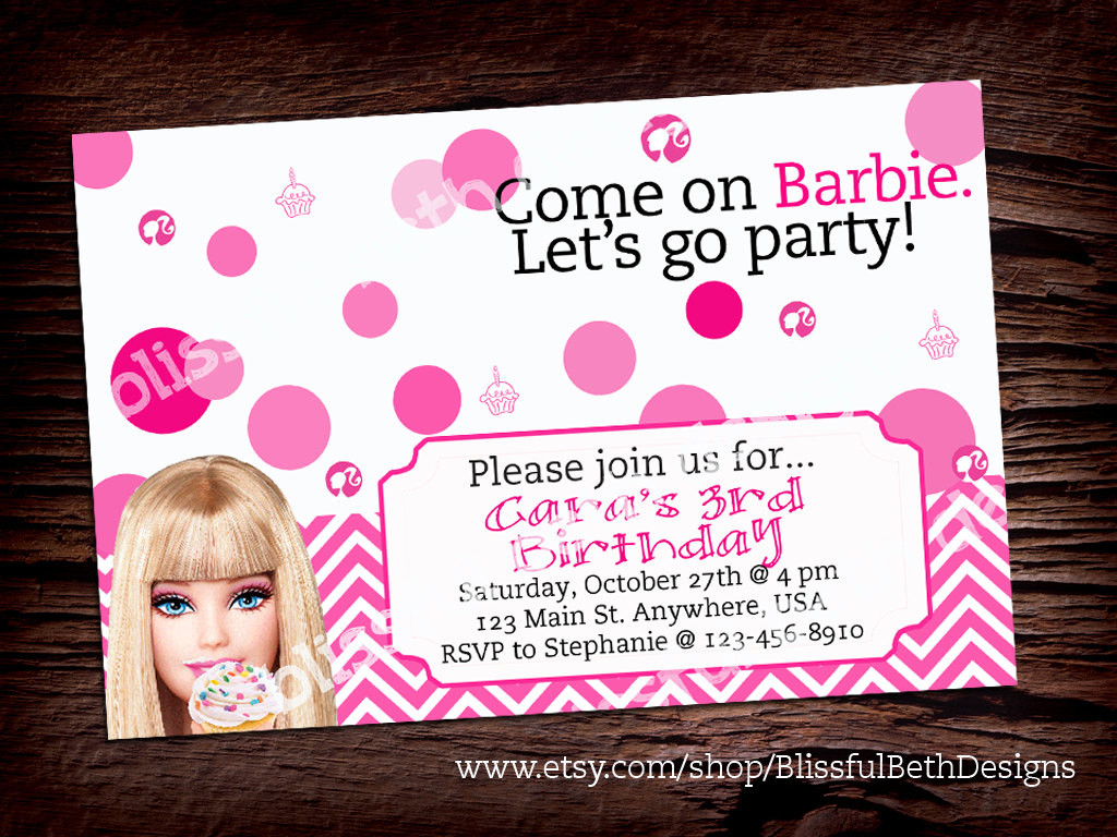 Barbie Birthday Invitations
 PERSONALIZED BARBIE INVITATION Printable by