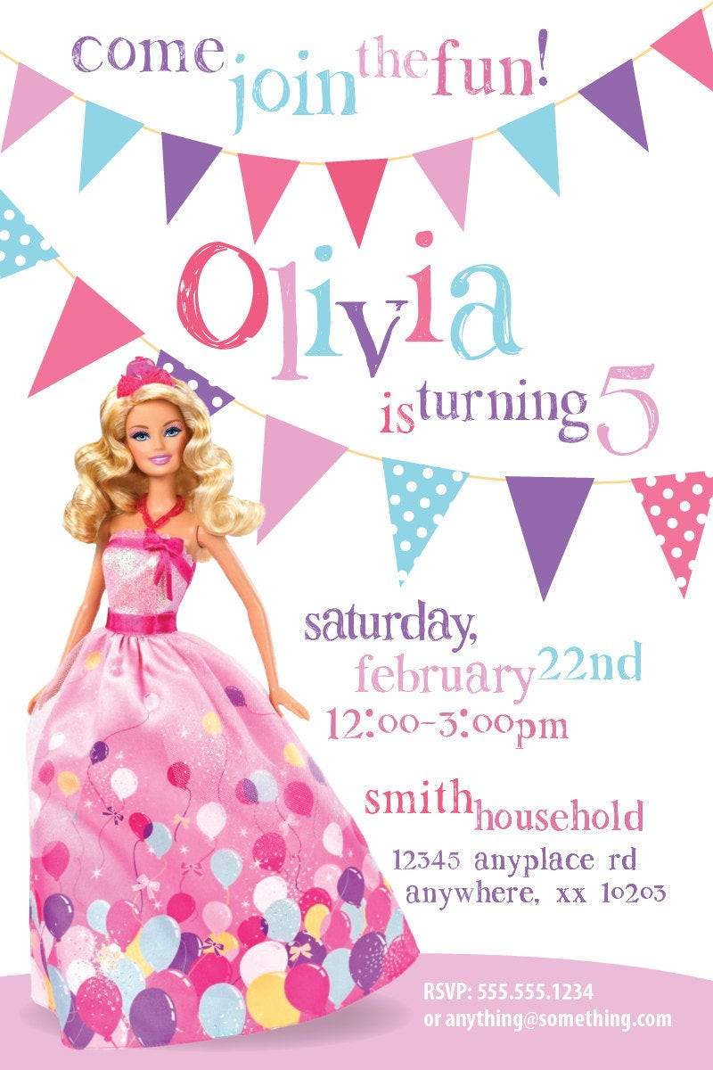 Barbie Birthday Invitations
 Barbie Theme Birthday Invitation DIY Printable by CiciandBobos