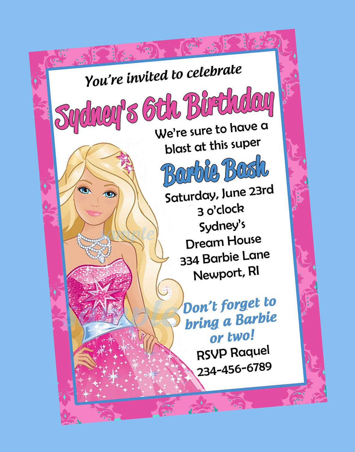 Barbie Birthday Invitations
 Free Print Barbie Invitations